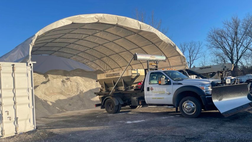 winter commercial property services truck with plow hawthorne property services near syracuse ny